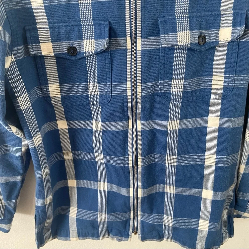 Vintage 90s Jones Sport blue plaid shacket jacket top small petite collared